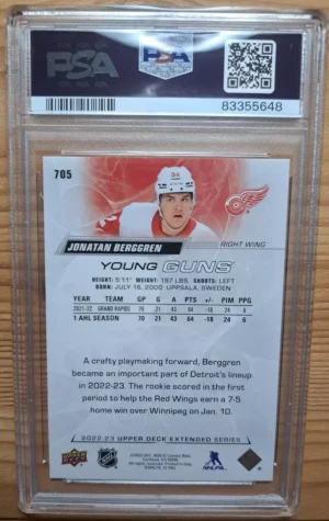 2022-23 Upper Deck Extended Series Young Guns Jonatan Berggren #705 PSA 10 back